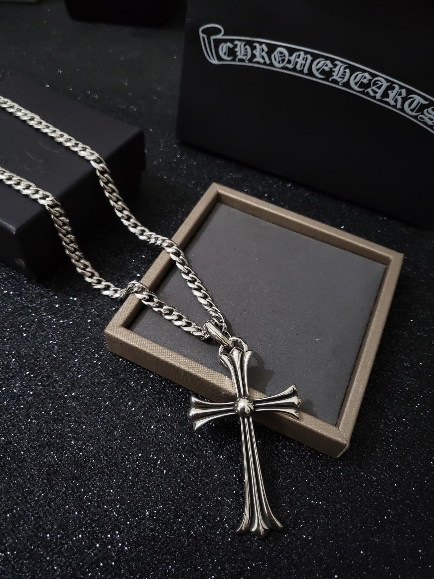 Chrome Hearts Silver Cross Pendant Necklace